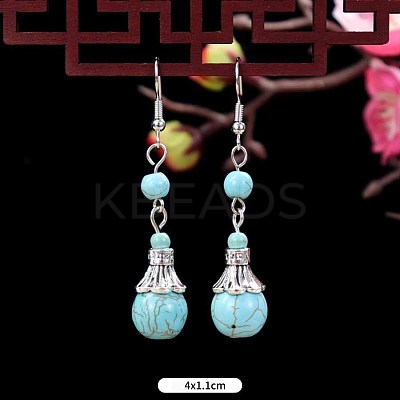 Teardrop Synthetic Turquoise & Alloy Dangle Earrings WG2299-9-1