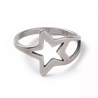 Non-Tarnish 201 Stainless Steel Star Finger Ring RJEW-J051-21P-1