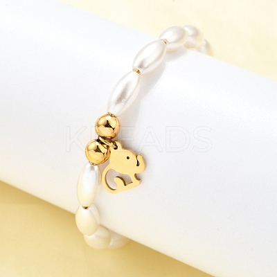 304 Stainless Steel Elephant Charm Bracelets for Women BJEW-C098-13G-1