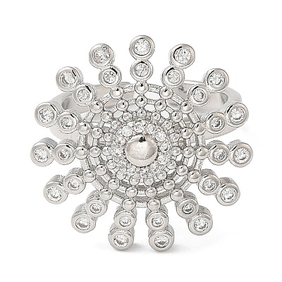 Rotatable Cubic Zirconia Flower Open Ring RJEW-Q776-05P-1