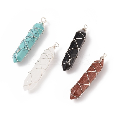 Natural & Synthetic Mixed Stone Double Terminal Pointed Pendants PALLOY-JF01808-1