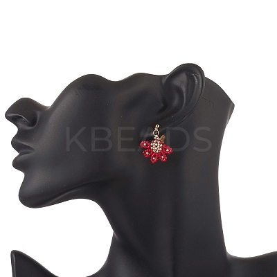 Glass Seed Braided Flower Dangle Stud Earrings EJEW-MZ00048-1