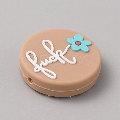 Flat Round with Heart Silicone Focal Beads SIL-WH0021-06C-1