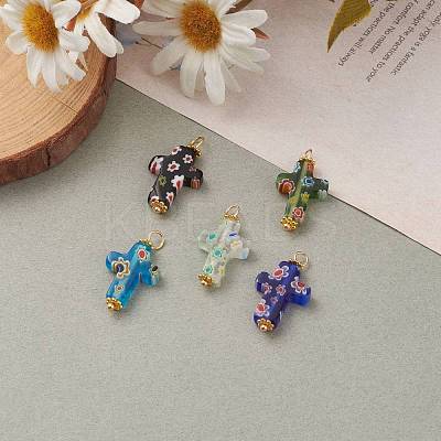 Handmade Millefiori Glass Pendants PALLOY-JF00577-1