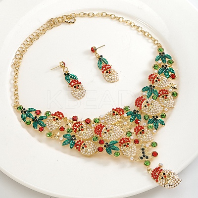 Christmas Santa Claus & Leaf Alloy Rhinestone Pendant Necklace & Stud Dangle Earrings Sets WGF6AE0-02-1