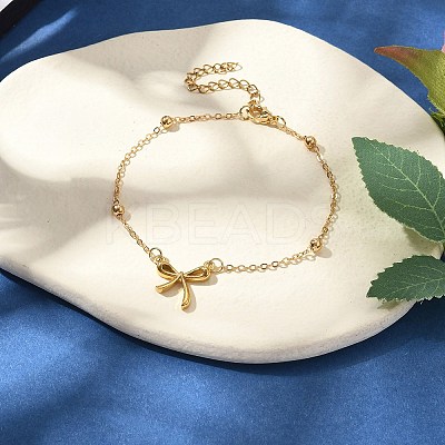 Bowknot Brass Link Bracelets for Women BJEW-TA00537-1