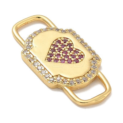 Rack Plating Brass Micro Pave Clear & Orchid Cubic Zirconia Heart Mask Connector Charms KK-L224-065G-1