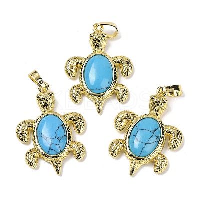 Synthetic Turquoise & Brass Pendants KK-F887-01G-06-1