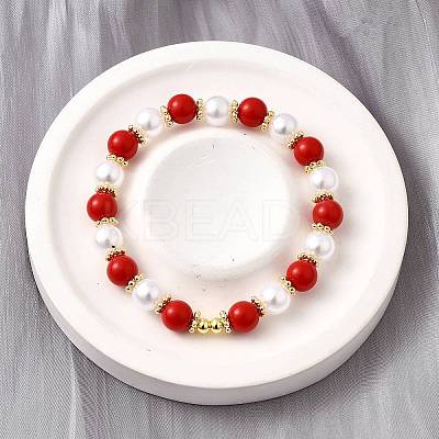 ABS Imitation Pearl Round Beads Stretch Bracelets for Women BJEW-D317-10B-G-1