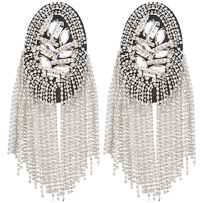 2Pcs Felt & Iron & Rhinestone Tassel Epaulette AJEW-CN0007-74A-P-1