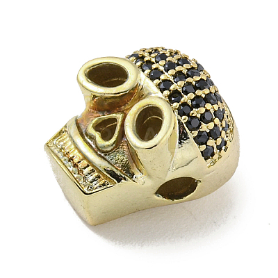 Brass Micro Pave Black Cubic Zirconia Beads ZIRC-P119-21G-02-1