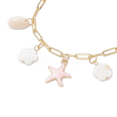 3Pcs 3 Colors Natural Freshwater Shell Beads & Alloy Enamel Charm Bracelets BJEW-JB12214-1