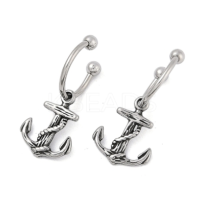 Anchor 316 Surgical Stainless Steel Dangle Half Hoop Earrings for Women EJEW-G416-43AS-1