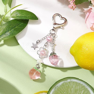 Peach Strawberry Acrylic & Resin Pendant Decorations HJEW-JM02373-1