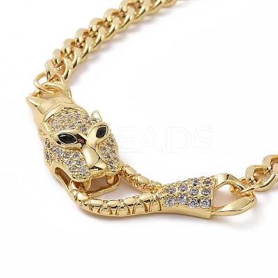 Cubic Zirconia Leopard Link Bracelet Brass Curb Chains for Women BJEW-G664-01G-04-1