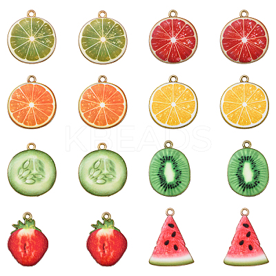 32Pcs 8 Styles Light Gold Alloy Enamel Pendants ENAM-YW0005-48-1