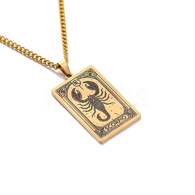 304 Stainless Steel Curb Chain Rectangle with Constellation Pendant Necklaces PW-WG0F5D0-23-1