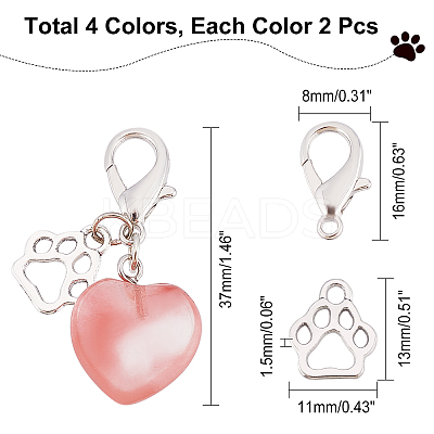 8Pcs 4 Colors Heart Natural Gemstone Pendant Decoration HJEW-CA0001-23-1
