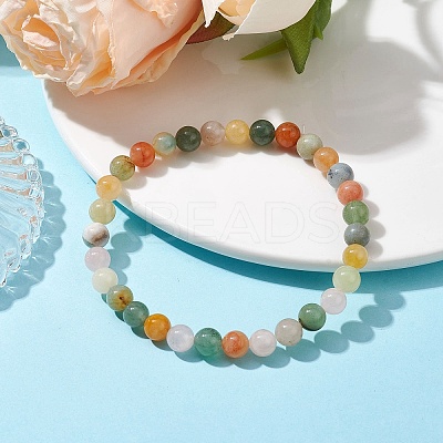 Natural Mixed Stone Round Beaded Stretch Bracelets BJEW-JB09917-04-1