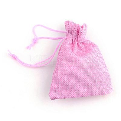 Polyester Imitation Burlap Packing Pouches Drawstring Bags ABAG-R005-9x7-19-1