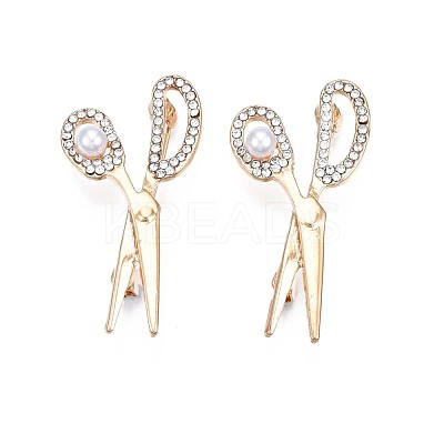 Crystal Rhinestone Scissor Lapel Pin with Plastic Pearl JEWB-N007-061-1