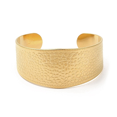 Ion Plating(IP) 304 Stainless Steel Textured Wide Cuff Bangles for Women BJEW-L682-014G-1