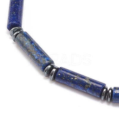 Natural Lapis Lazuli(Dyed) Column & Synthetic Hematite Stretch Bracelet BJEW-JB08458-03-1