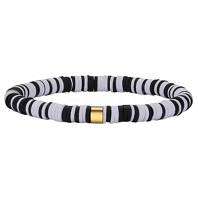 Polymer Clay Heishi Surfer Stretch Bracelet with 304 Stainless Steel Beaded BJEW-SW00112-03-1