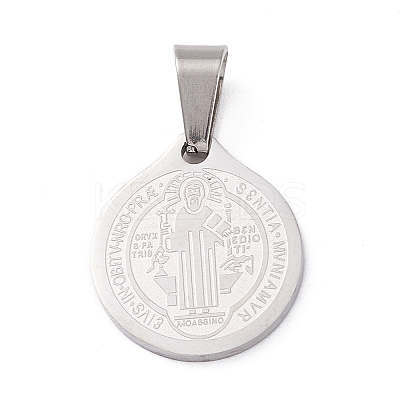 Non-Tarnish Trendy Necklace Findings Flat Round with San Benito 304 Stainless Steel Charms Pendants LS-STAS-L012-A08P-1