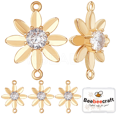 Brass Clear Cubic Zirconia Connector Charms KK-BBC0002-18-1