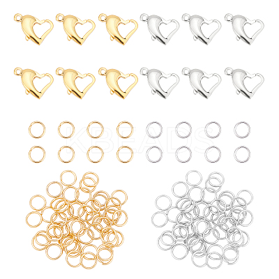 112Pcs 4 Style 304 Stainless Steel Heart Lobster Claw Clasps and Open Jump Rings STAS-DC0001-14-1