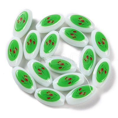Printing Glass Oval Beads for Necklaces Bracelets Making GLAA-B020-01A-15-1