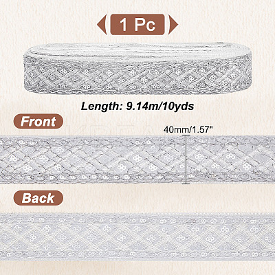 Polyester Rhombus Embroidery Lace Trim OCOR-WH0090-83B-1