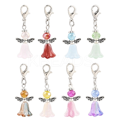 8Pcs Alloy & Glass Angel Pendant Decoratons HJEW-JM04207-02-1