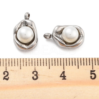 304 Stainless Steel Inlay ABS Pearl Pendants STAS-S131-02P-1