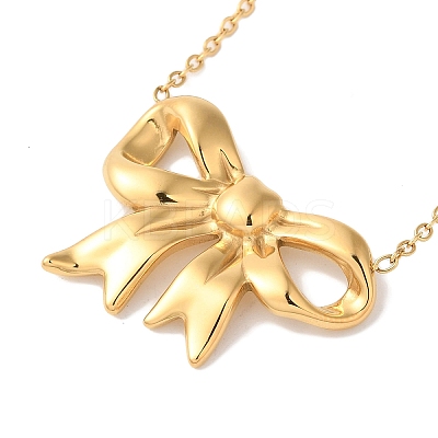 Ion Plating(IP) 304 Stainless Steel Cable Chain Bowknot Pendant Necklaces NJEW-Z041-03G-01-1