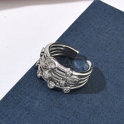 Brass Micro Pave Cubic Zirconia Cuff Open Rings RJEW-C158-02P-1