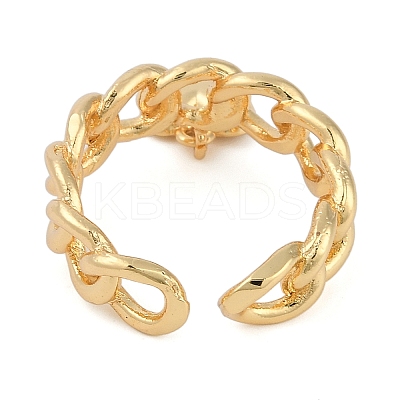 Brass Heart Charm Open Cuff Ring KK-D080-09G-1