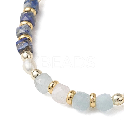Natural Aquamarine & Natural Lapis Lazuli Cube Beaded Stretch Bracelets for Women BJEW-JB13390-03-1