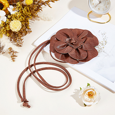 PU Leather Flower Knot Tie Waist Belts AJEW-GF0014-11A-1