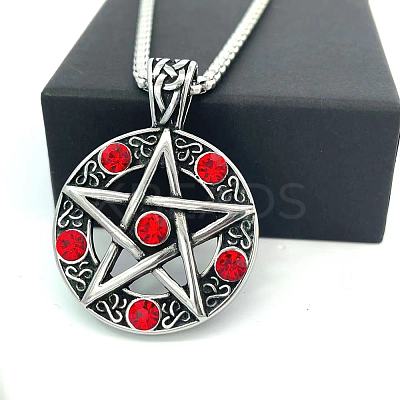 Stainless Steel Ruby Rhinestone Star Pendant Necklaces for Unisex RH8338-1