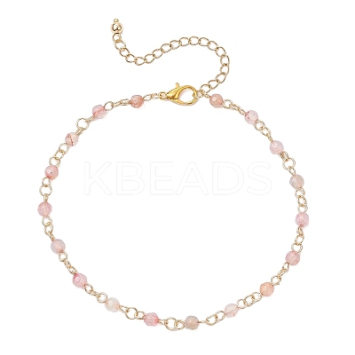 304 Stainless Steel & Natural Agate(Dyed & Heated) Faceted Round Link Chain Anklets AJEW-AN00747-03-1