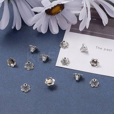 Tibetan Style Alloy Flower Bell Filigree Bead Caps X-TIBEB-O005-02-1