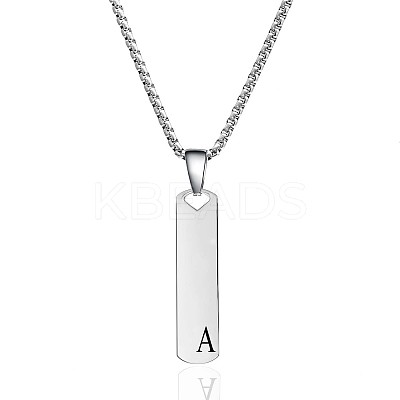 304 Stainless Steel Rectangle with Letter Pendant Box Chain Necklaces FS-WGD7C78-01-1