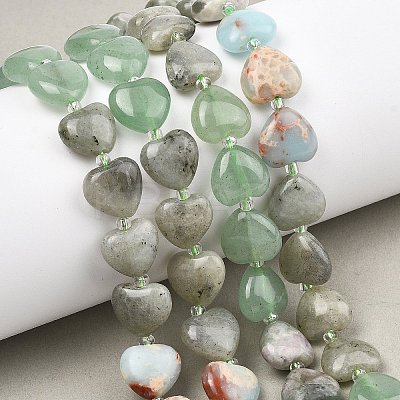 Gradient Color Synthetic Shoushan Stone & Natural Peace Jade & Green Aventurine & Labradorite Beads Strands G-B185-A05-1
