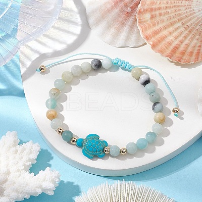 Natural Flower Amazonite Round Beaded Braided Bead Bracelets BJEW-JB10692-04-1