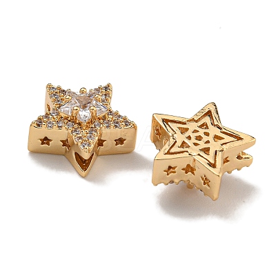 Brass Micro Pave Cubic Zirconia Beads KK-U037-08G-01-1
