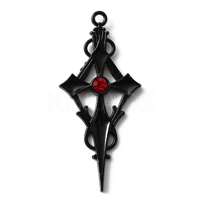 Siam Rhinestone Cross Pendatn with Black Enamel LS-ENAM-WH0001-06EB-02-1