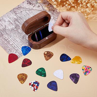 1Pc 4-Slot Oval Shaped Wood Storage Boxes with Magnetic Lid for Guitar Picks OBOX-DC0001-03B-1