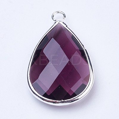 Silver Color Plated Brass Glass Teardrop Pendants X-GLAA-M006-A-06S-1